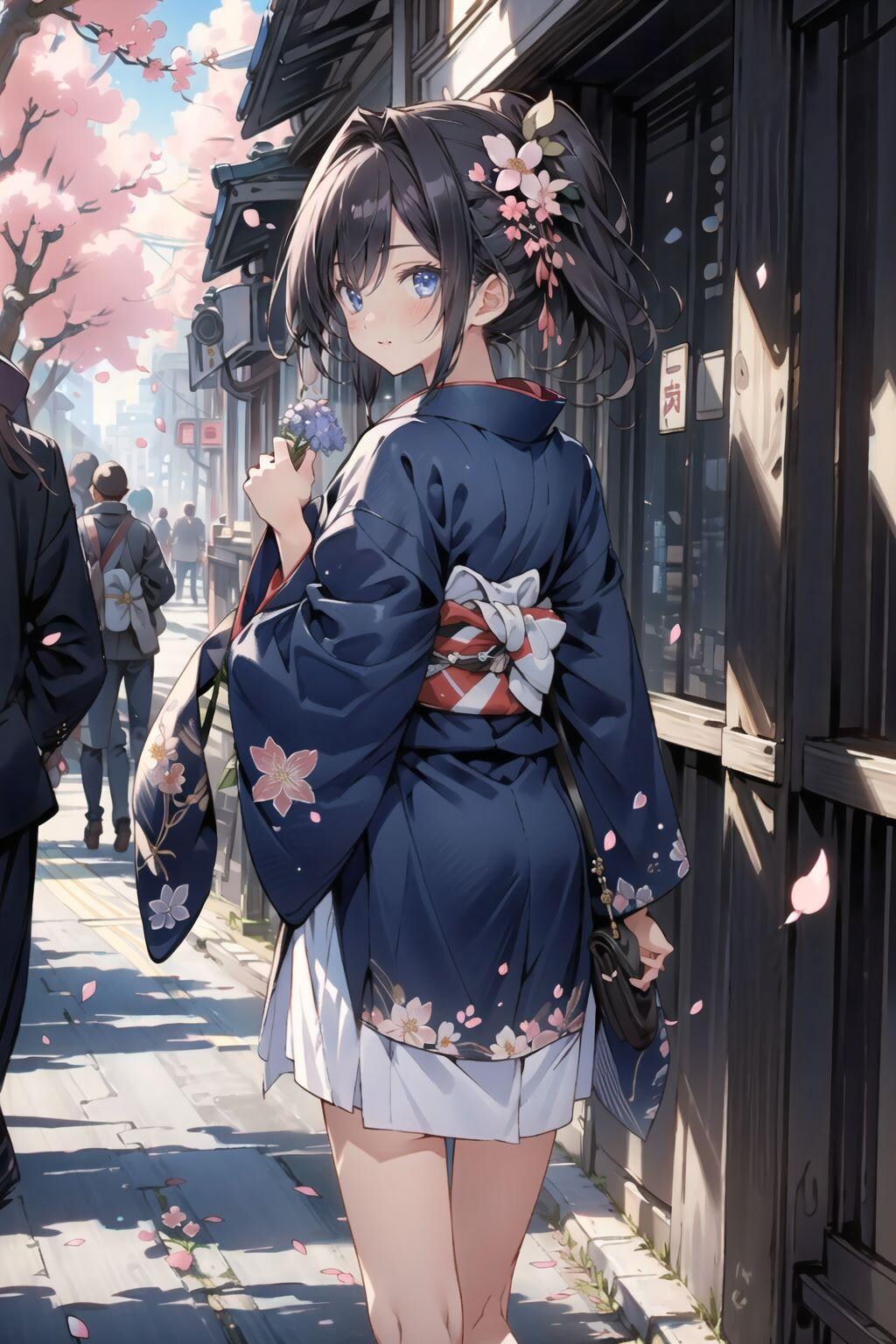 振り向き着物少女