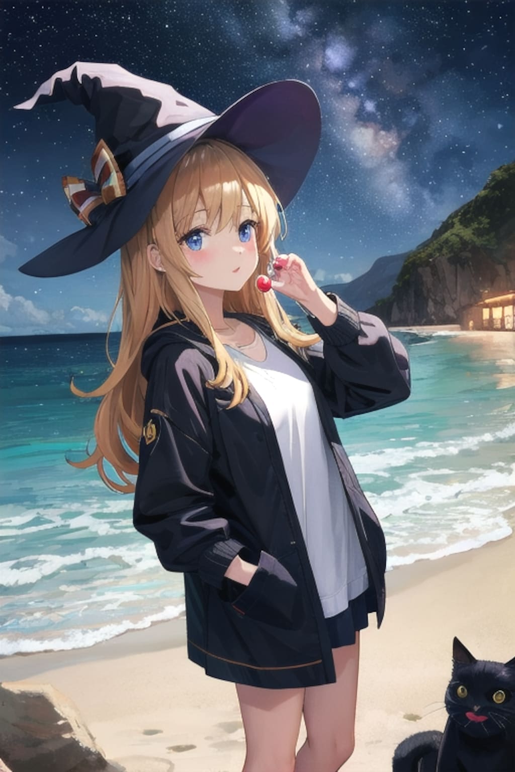 砂浜の魔女と星空