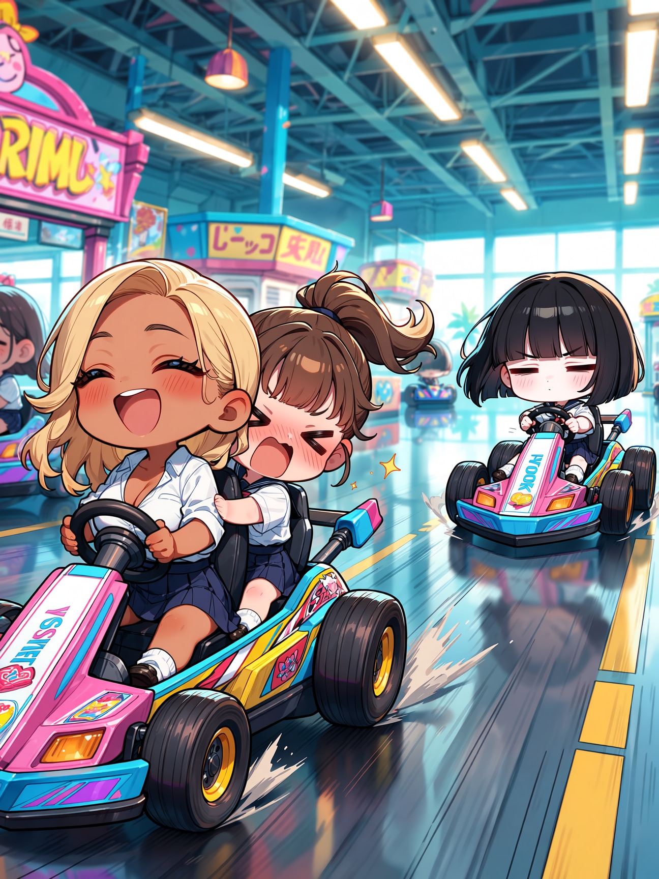 ゴーカートで遊ぶ黒ギャル
