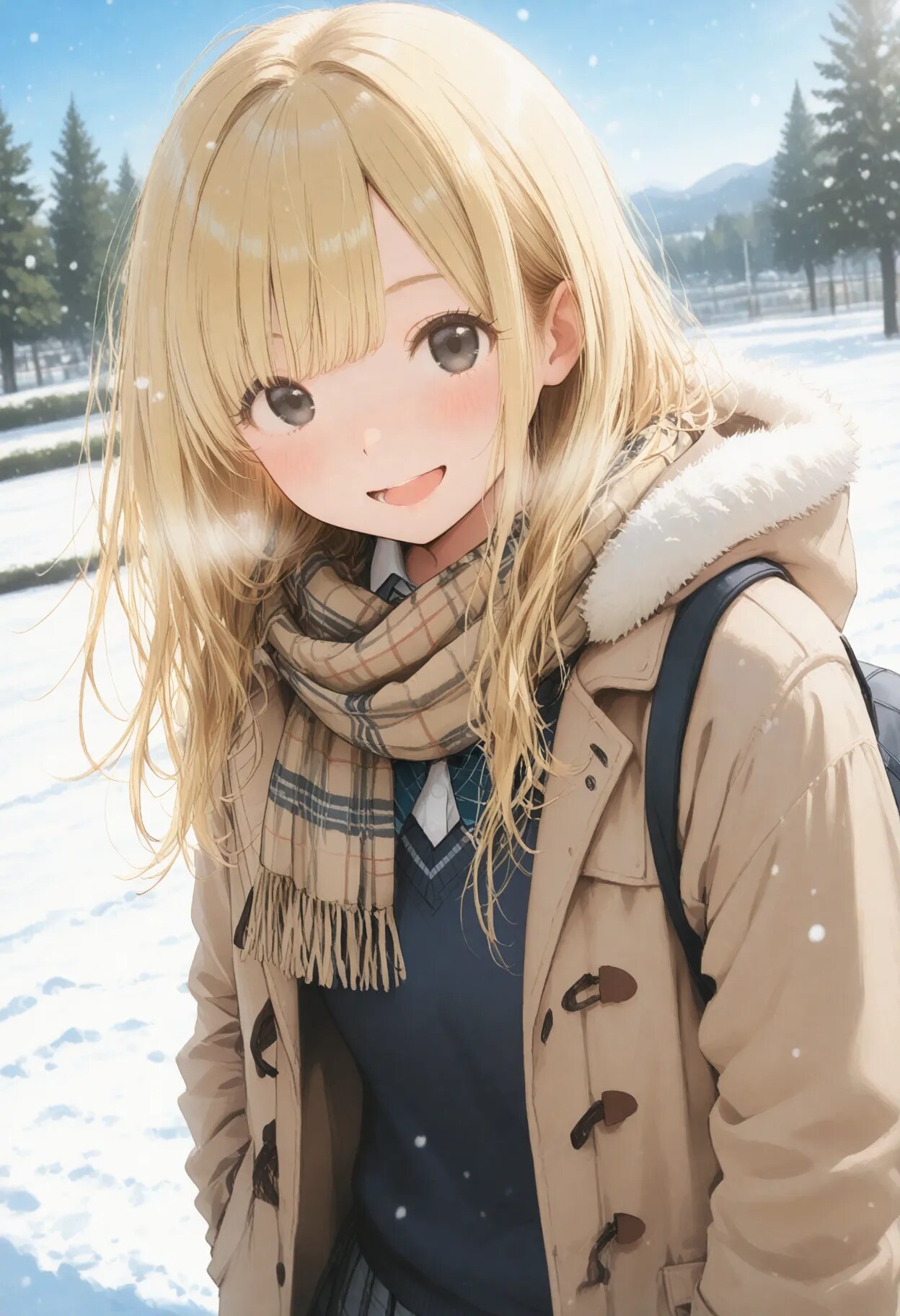 雪降る早朝の通学路