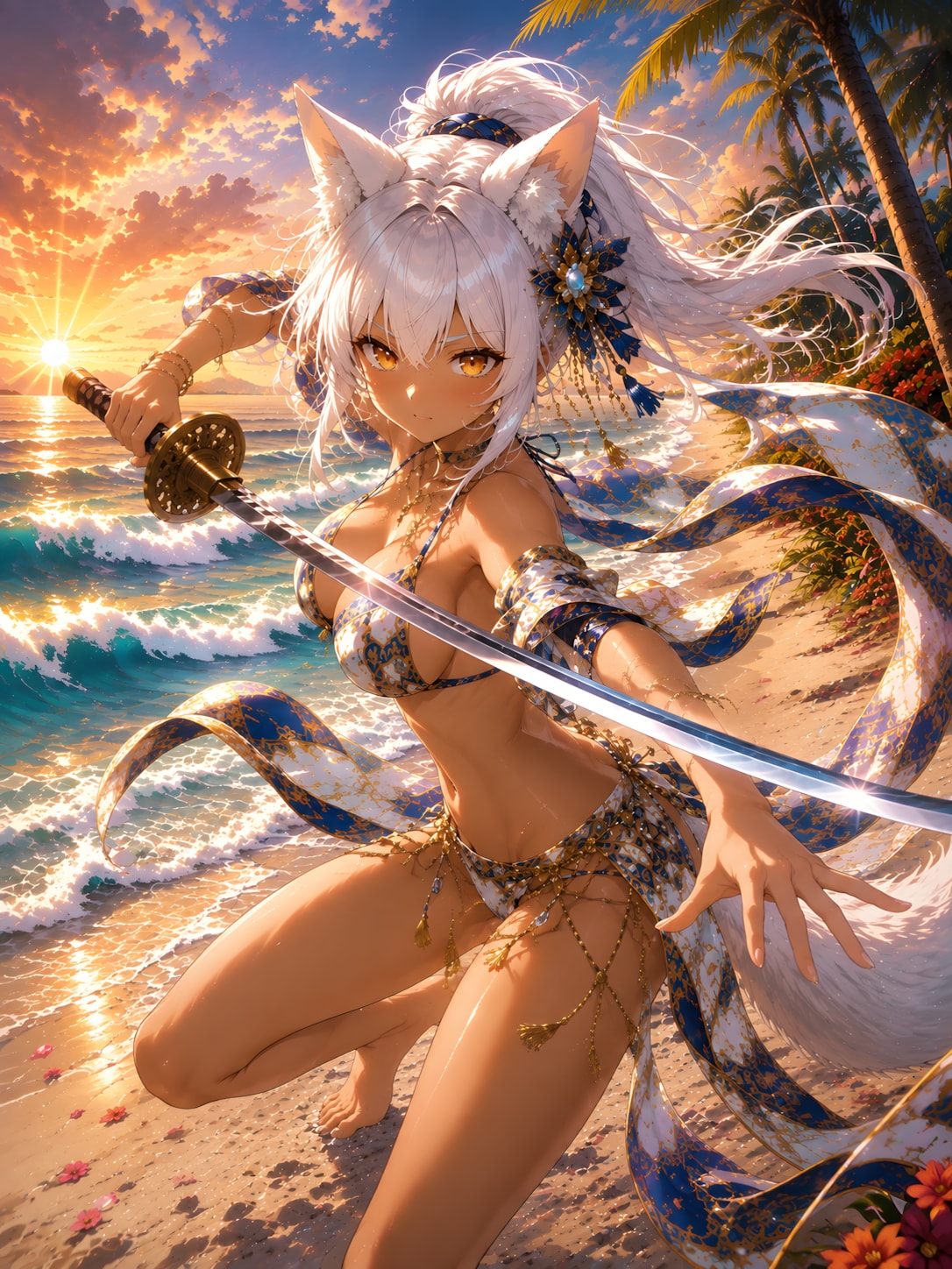 サンセットビーチの侍娘
