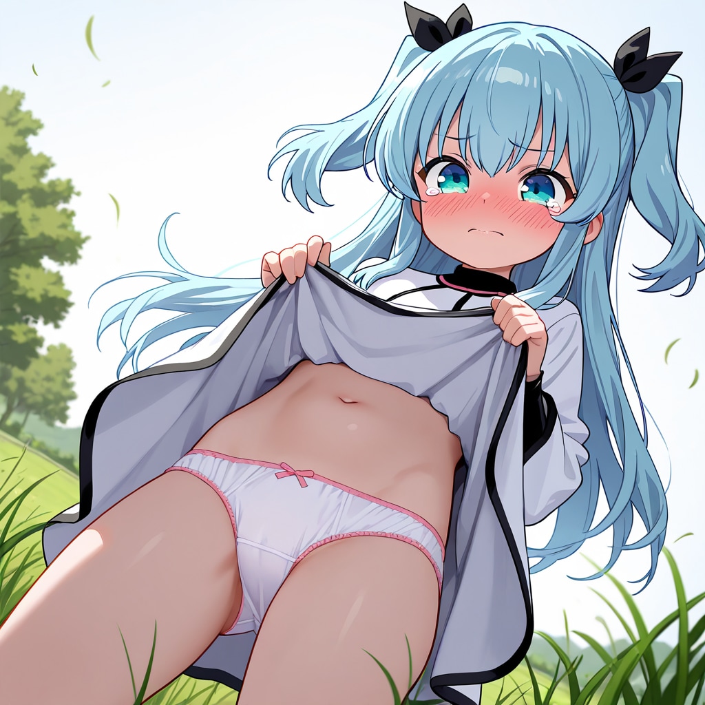 ノエル（天体のメソッド）が涙目でスカートをたくしあげてパンチラ（＋おまけのキック）