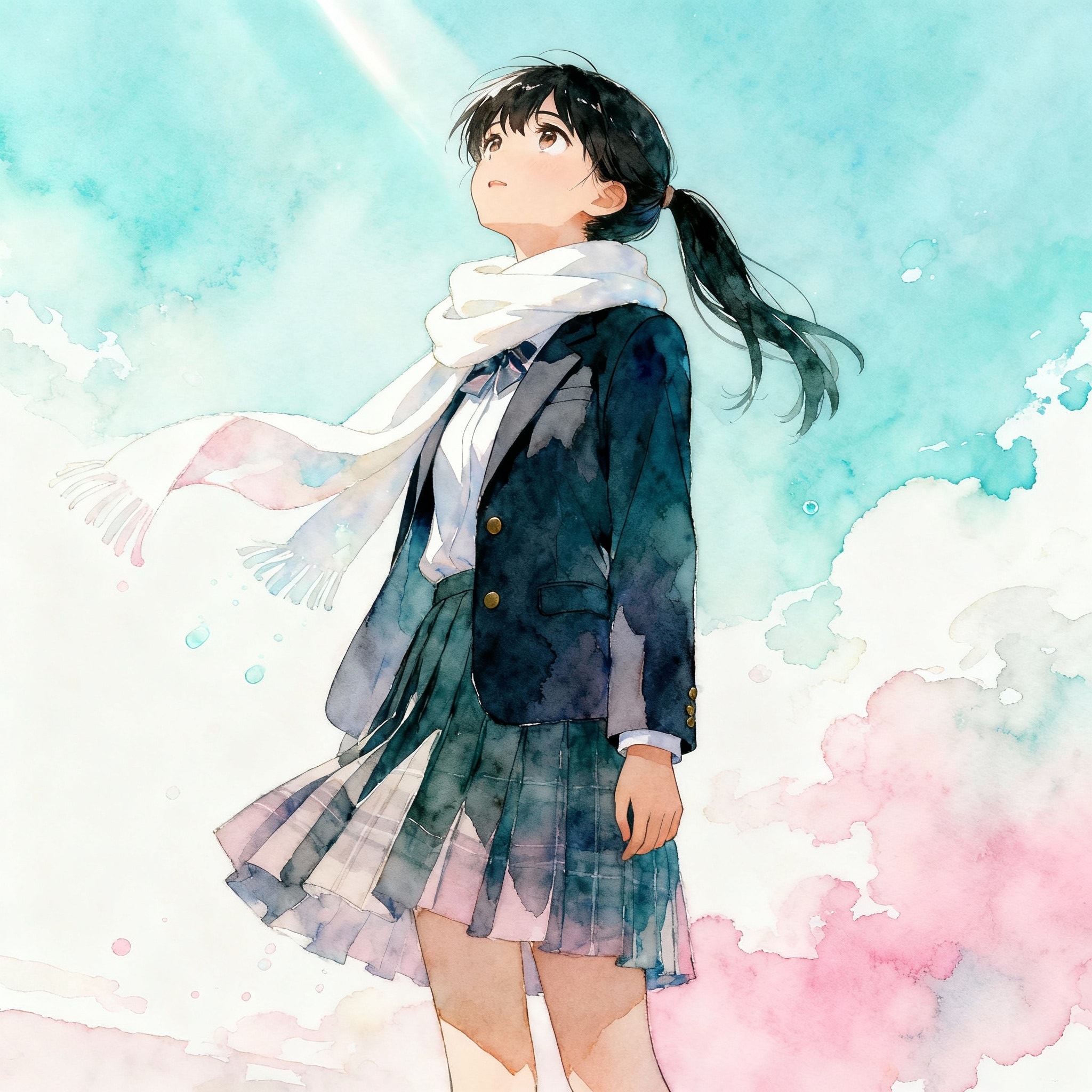 秋の空を見上げるポニテちゃん