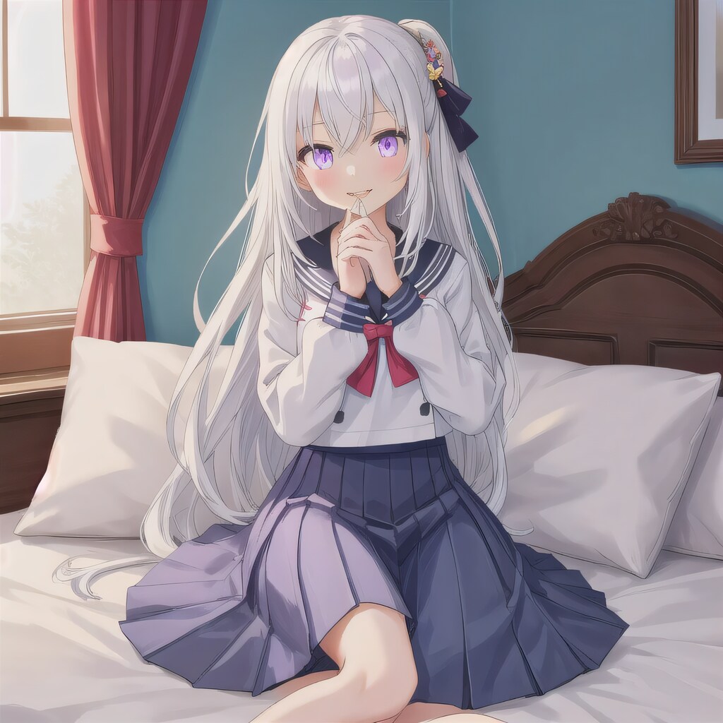 白髪ロングで寝室の少女５