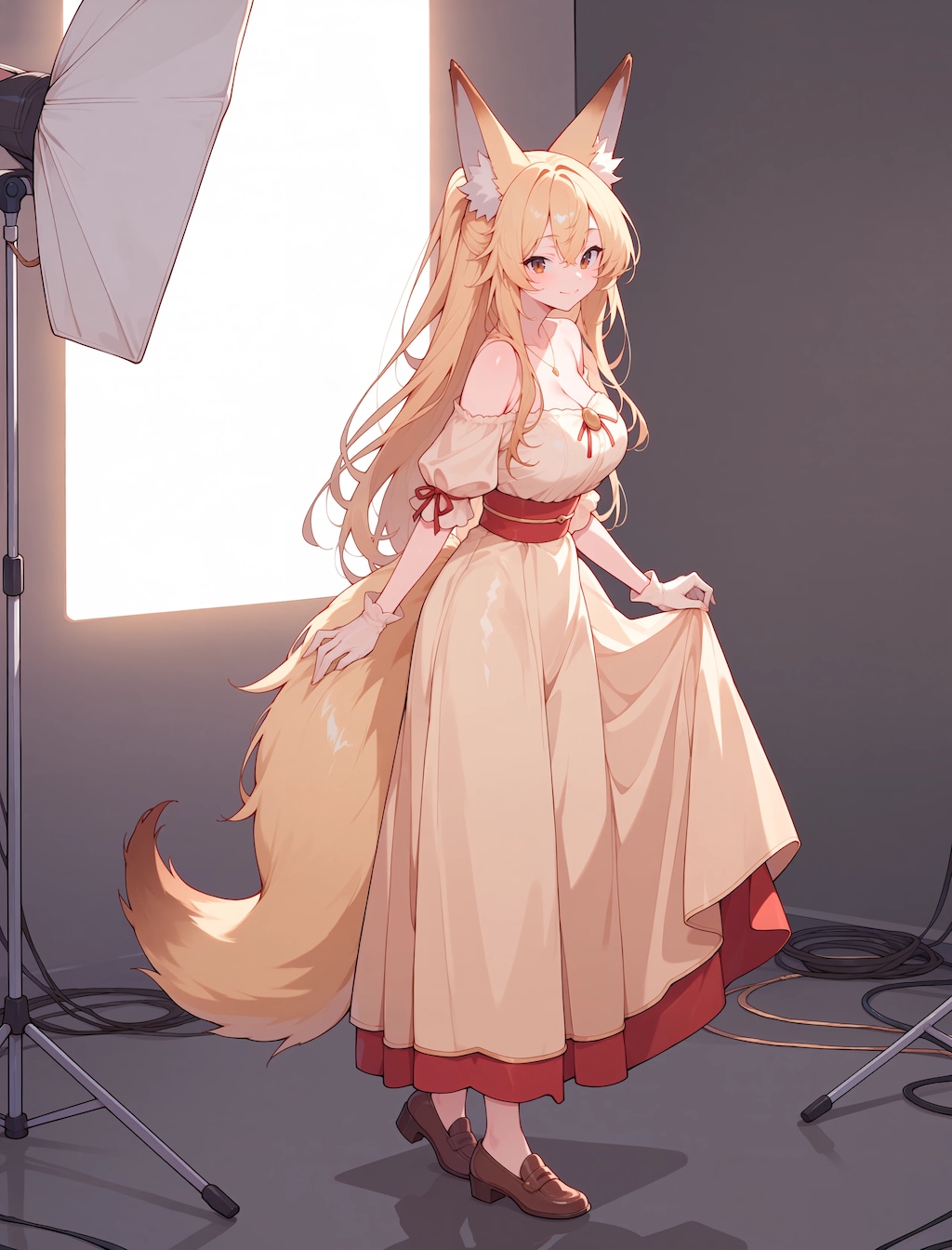 写真スタジオで撮影する狐娘さん