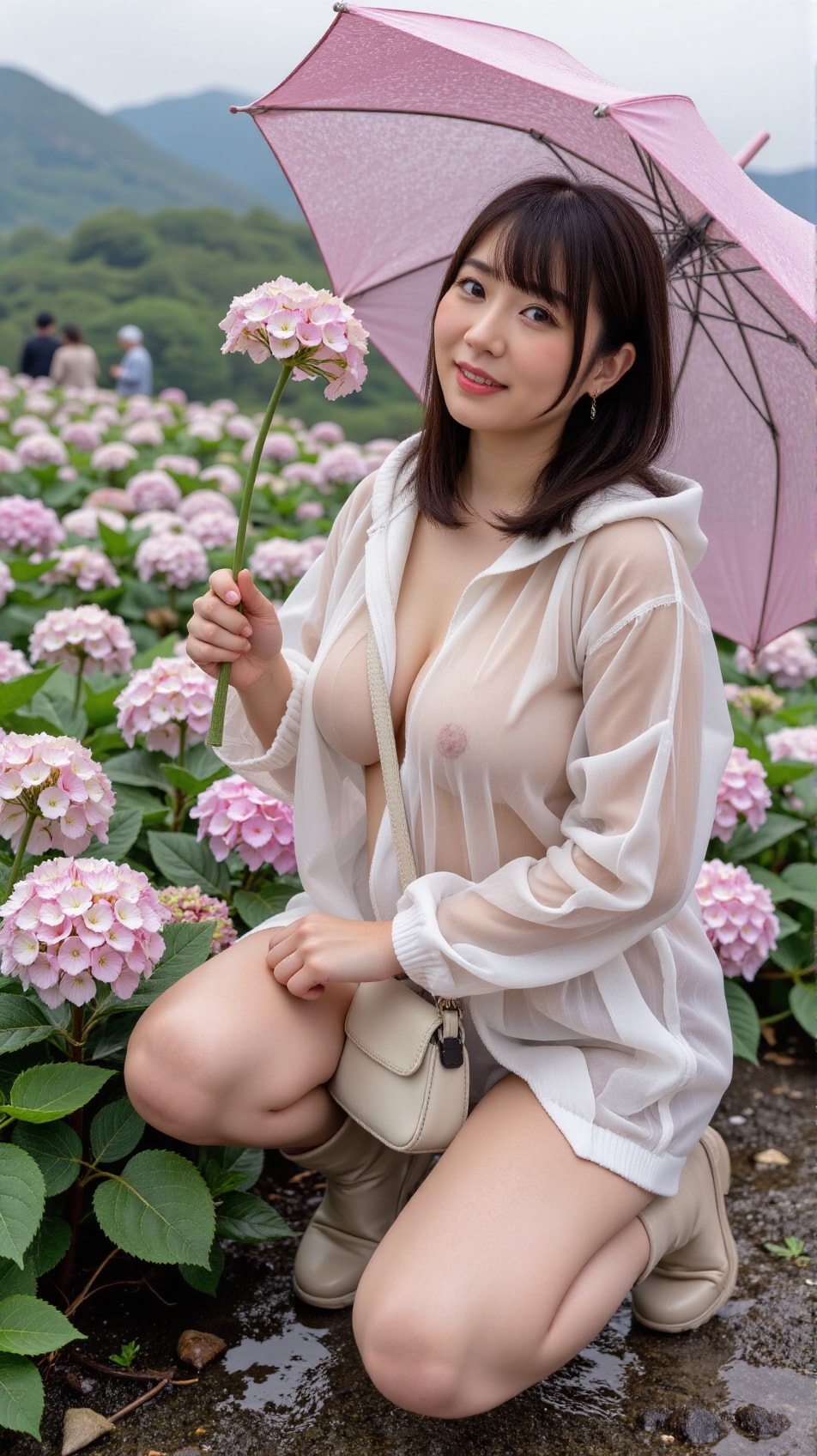 満開の紫陽花に囲まれて、雨の散歩を満喫しますw　超恥ずかし過ぎて、ちょっと気持ちがスッキリできたかも⋯♥