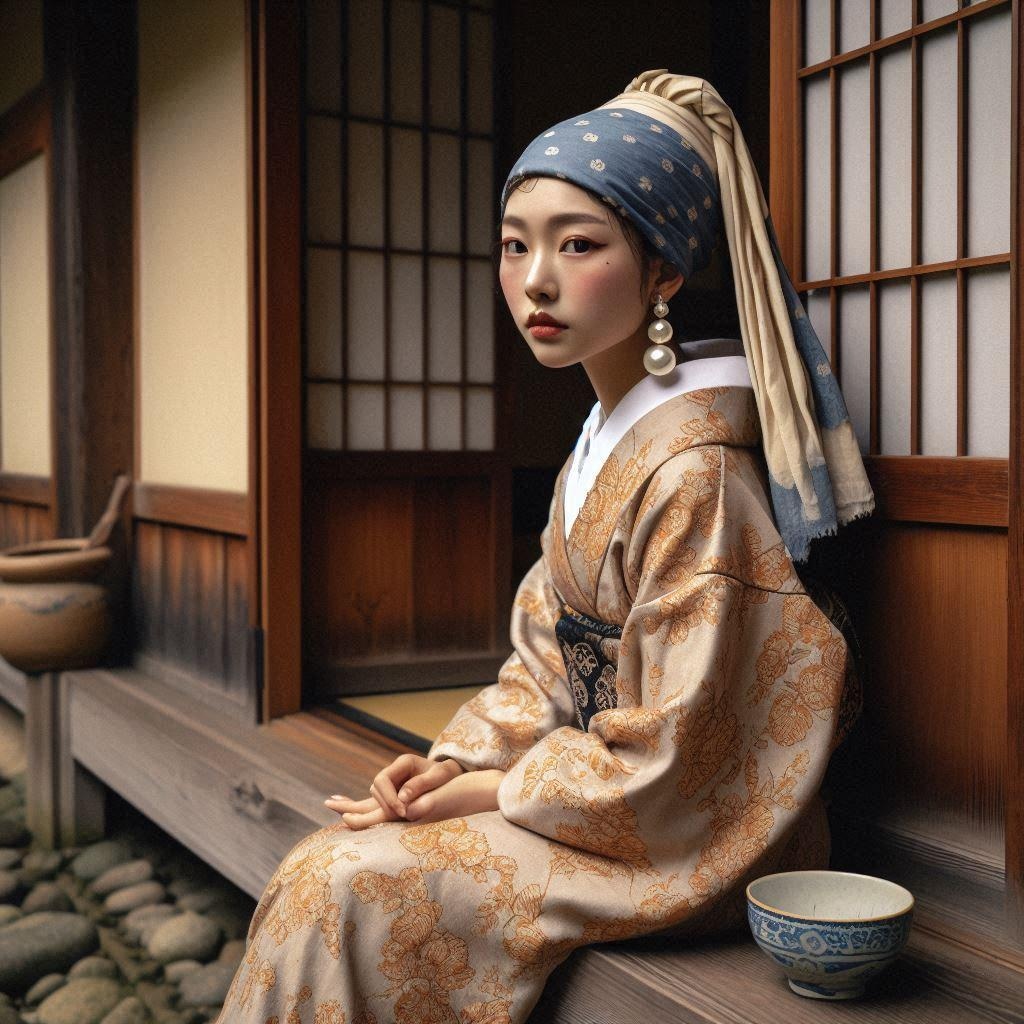 真珠の耳飾りのスイーツ大好きの少女