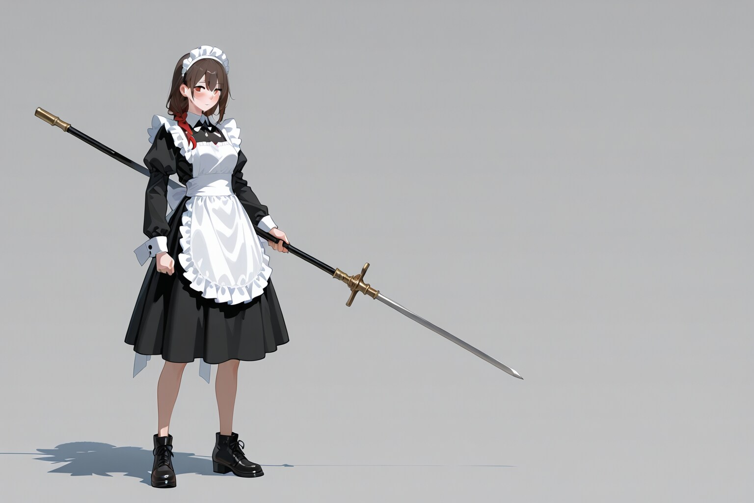 何故か、長槍を構えるメイドさん　by #DRIP 横長画像