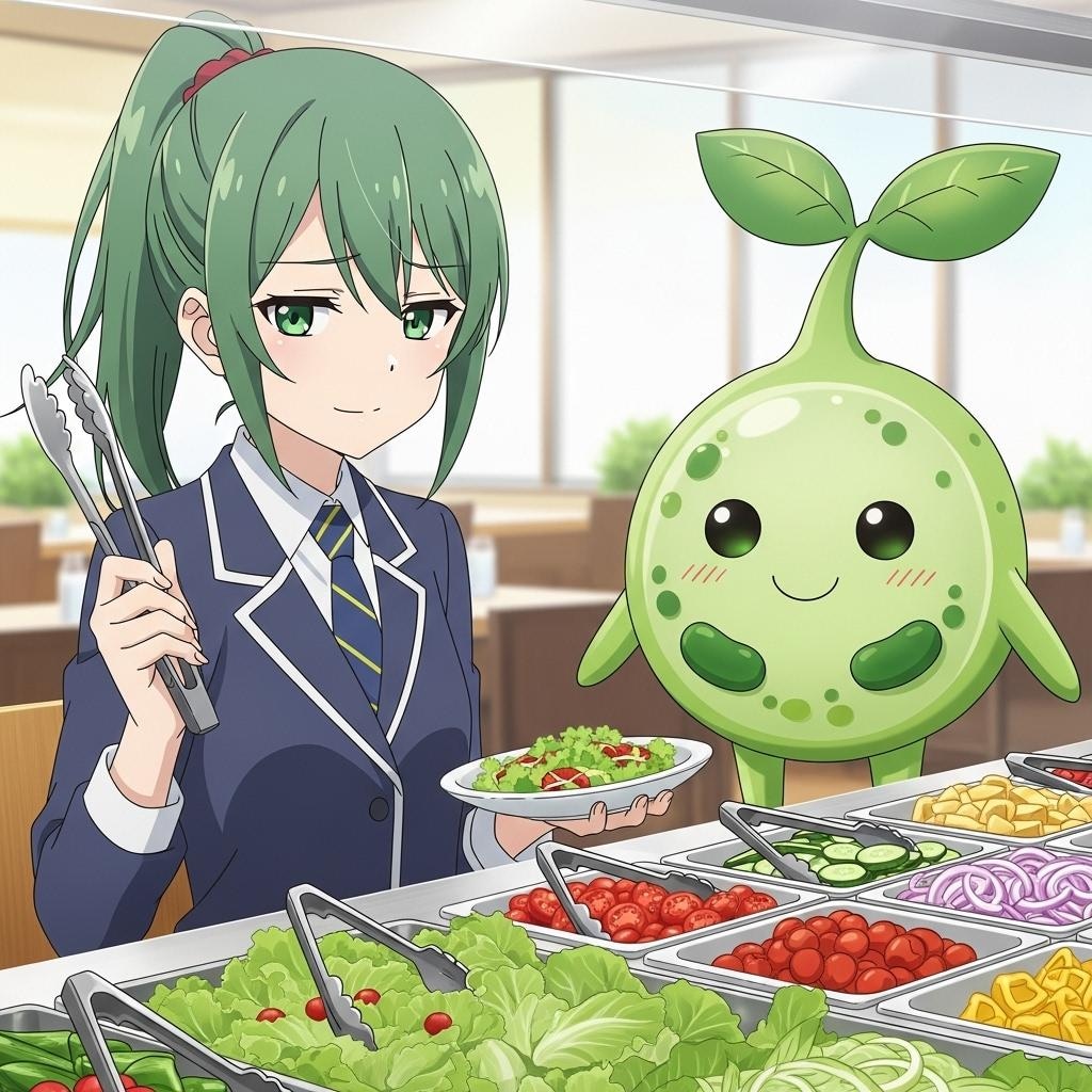 サラダバーと 緑ぽにちゃん