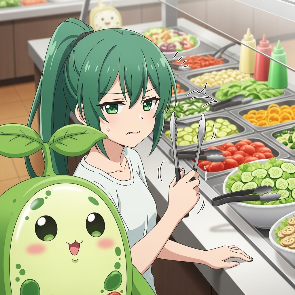 サラダバーと 緑ぽにちゃん