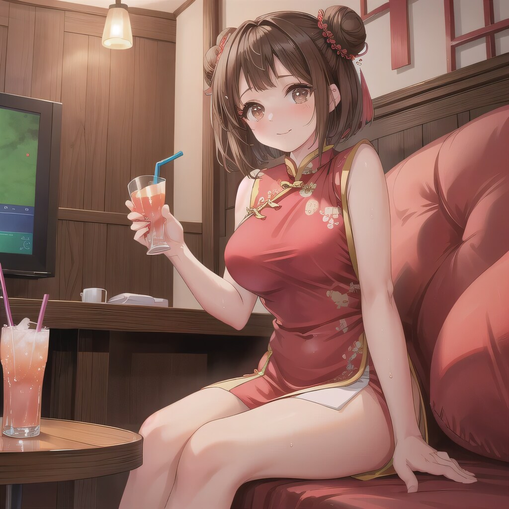 黒髪ツイン団子で中華服の少女１１