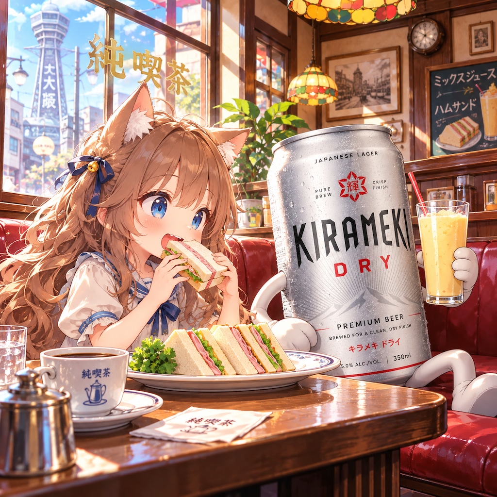 ハムサンドを食べる小さな女の子