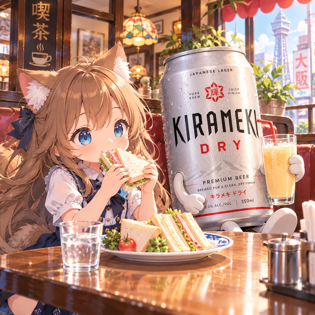 ハムサンドを食べる小さな女の子