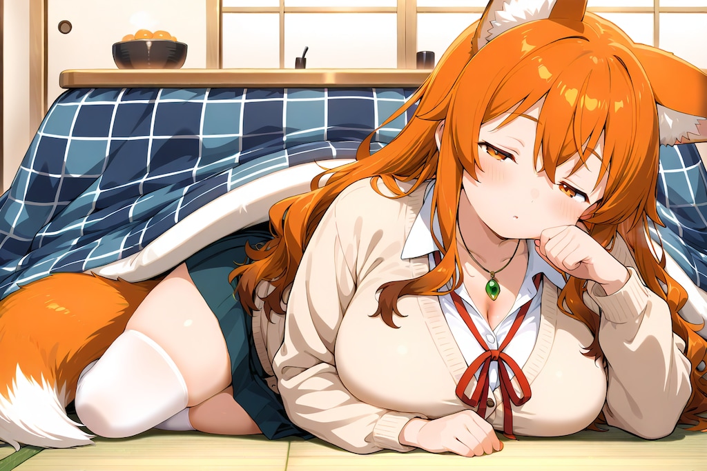 コタツの猫ちゃんキツネちゃん