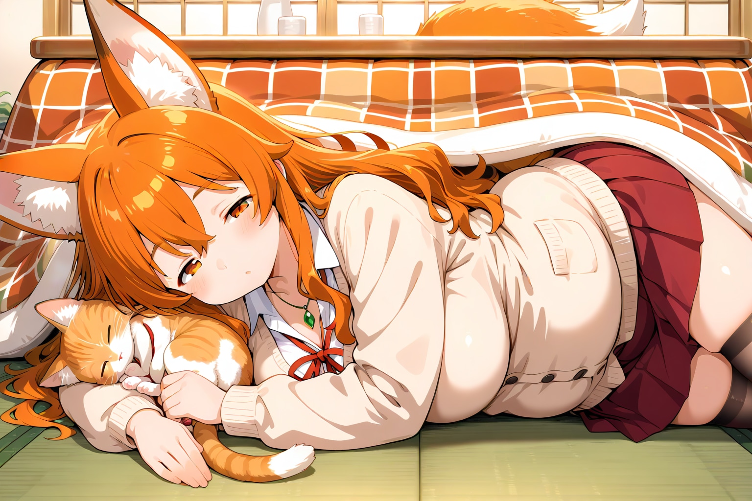 コタツの猫ちゃんキツネちゃん | の人気AIイラスト・グラビア