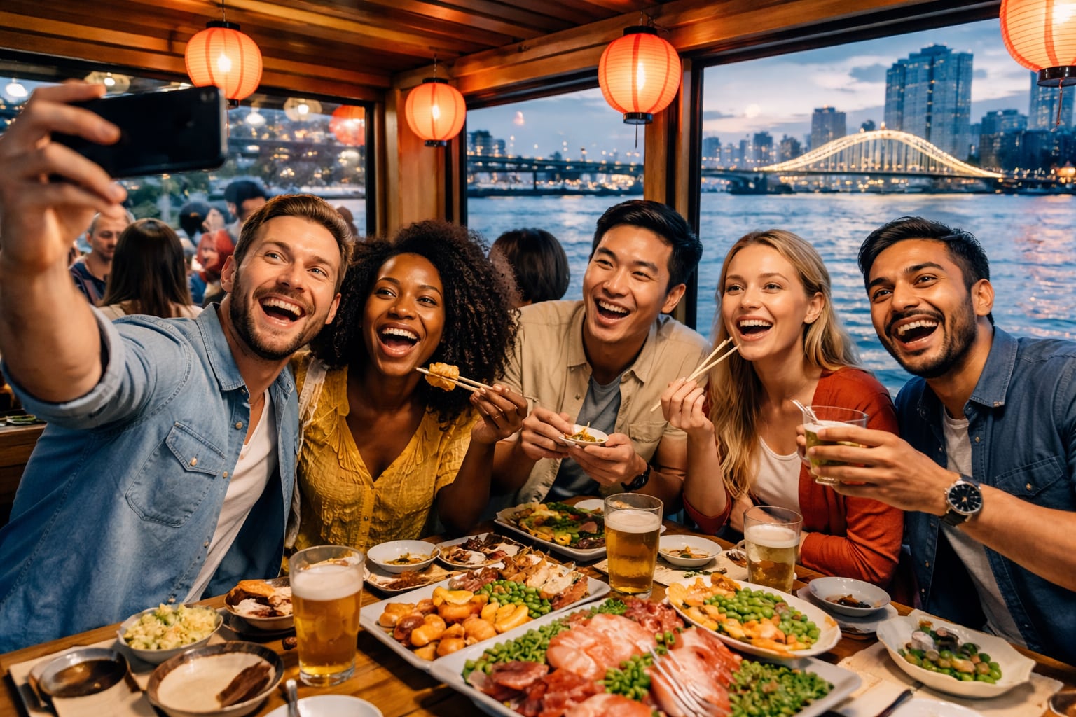 屋形船を楽しむ観光客 | の人気AIイラスト・グラビア