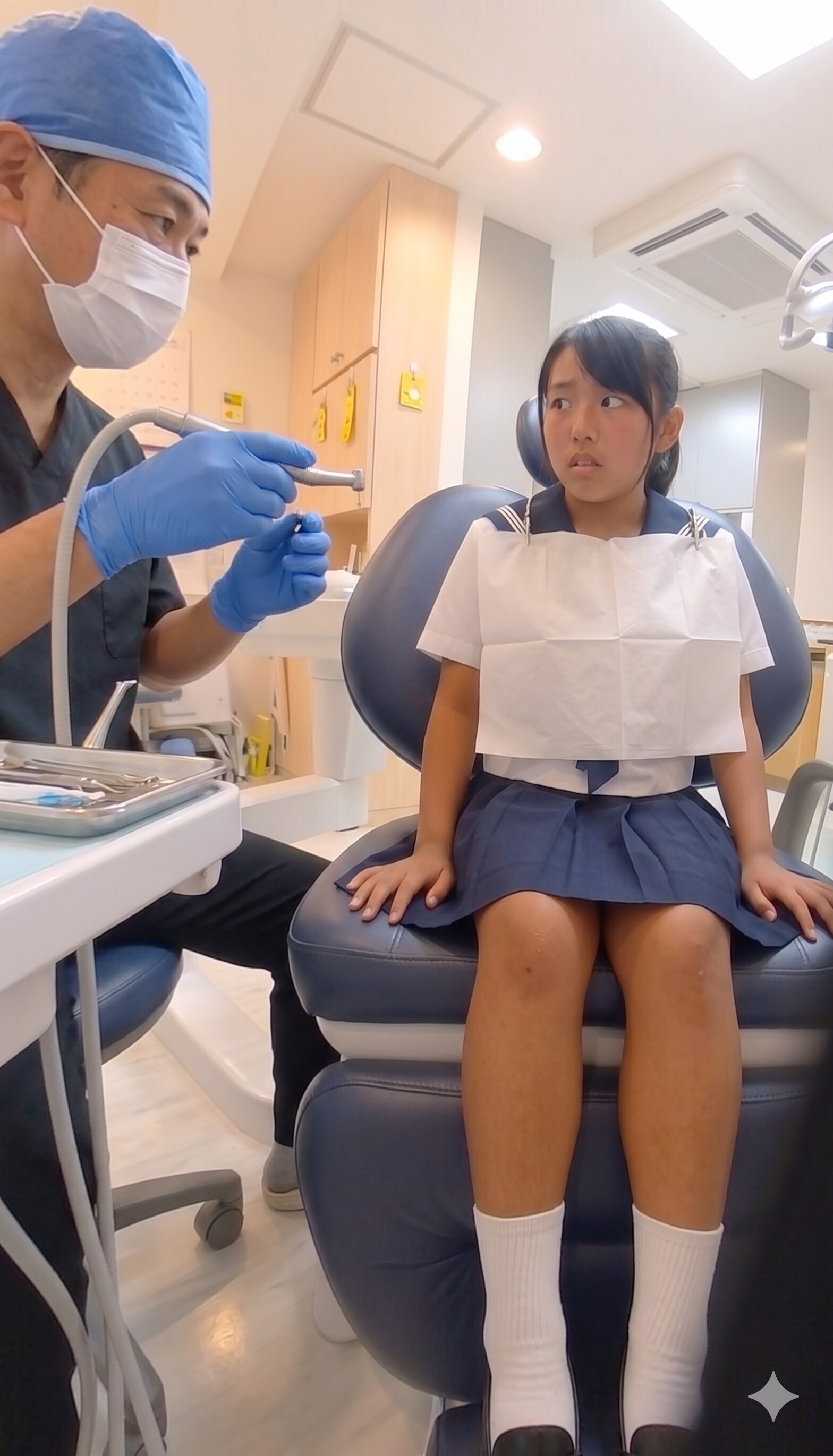 タービンを見て怖がる女子高生