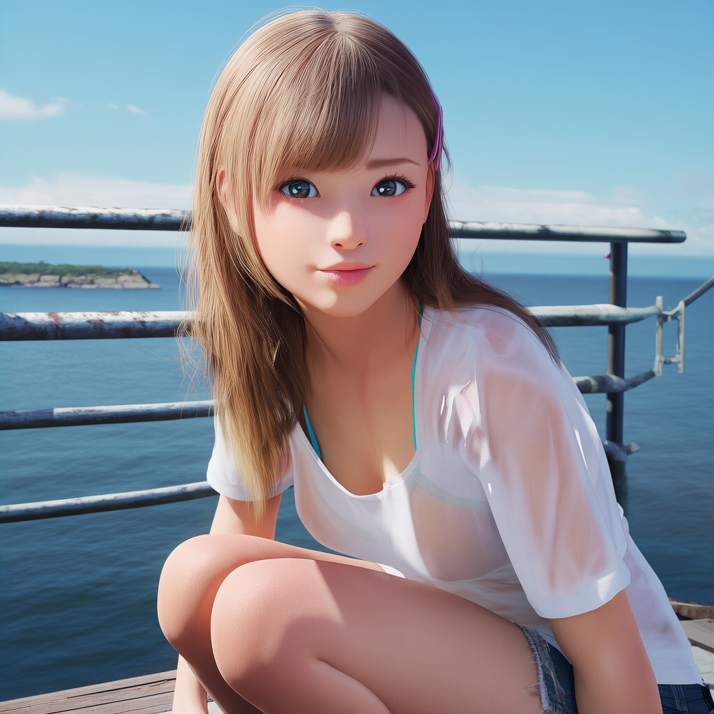 海で服が濡れてしまった女性