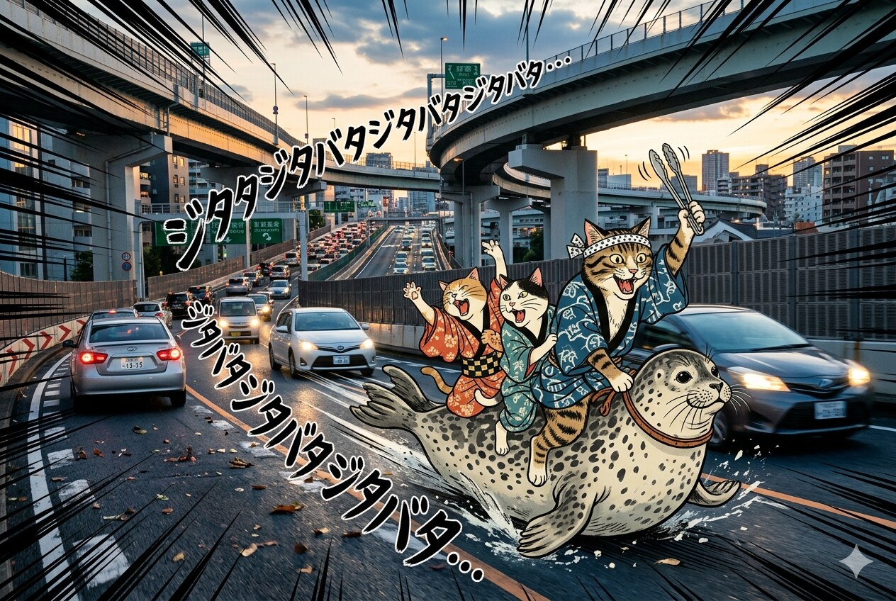 高速道路疾走アザラシ軍を応援します | の人気AIイラスト・グラビア