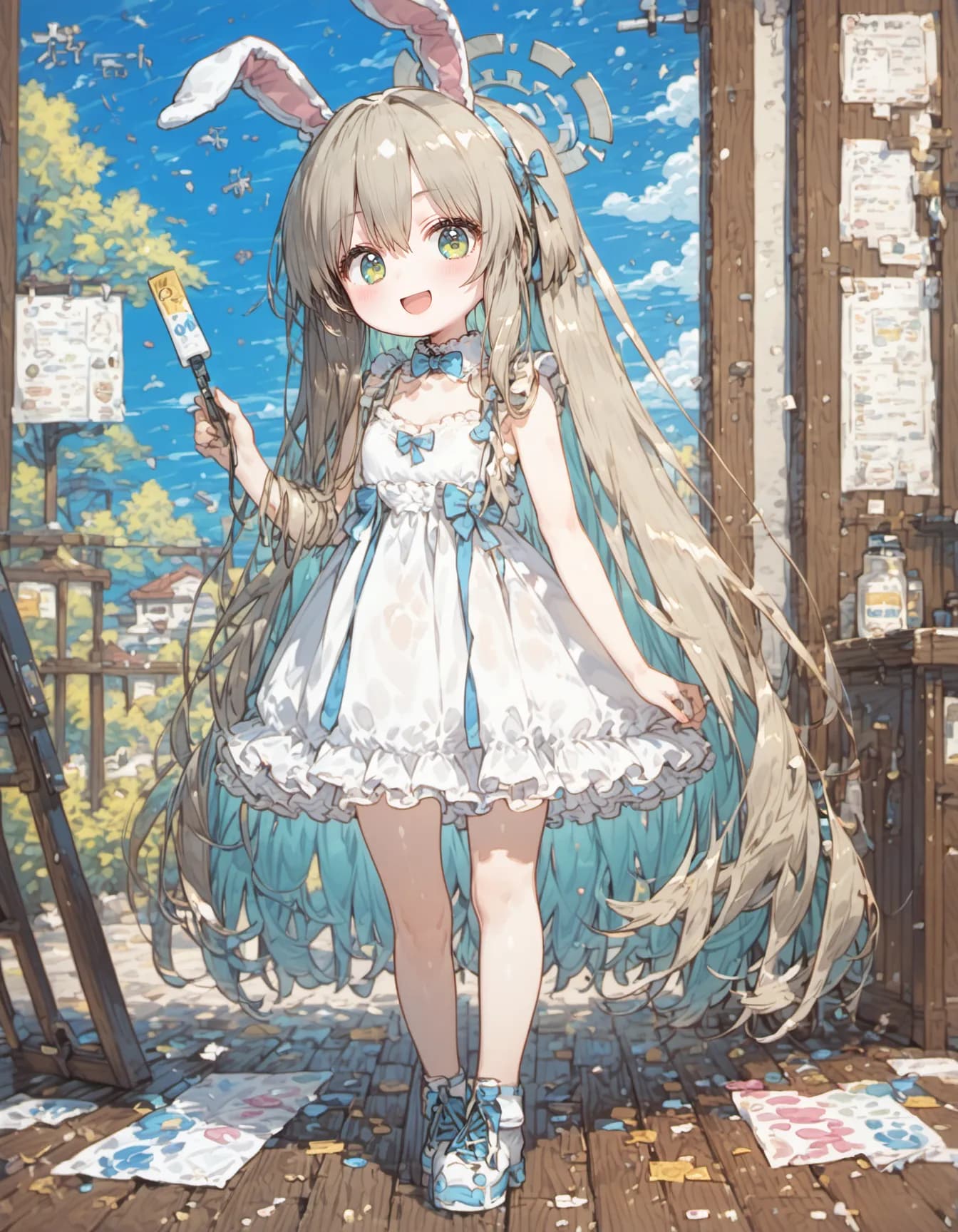 Long Hair Flowing in Blue Ribbons | の人気AIイラスト・グラビア