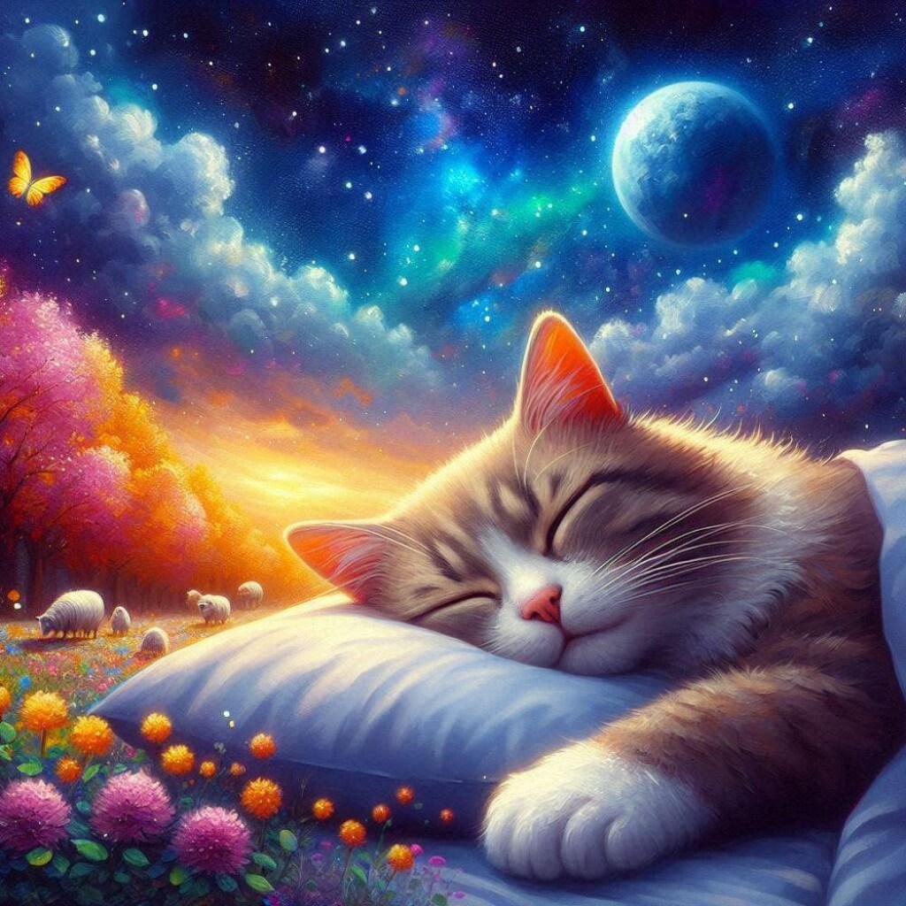 アクリル風 #夢 眠り猫