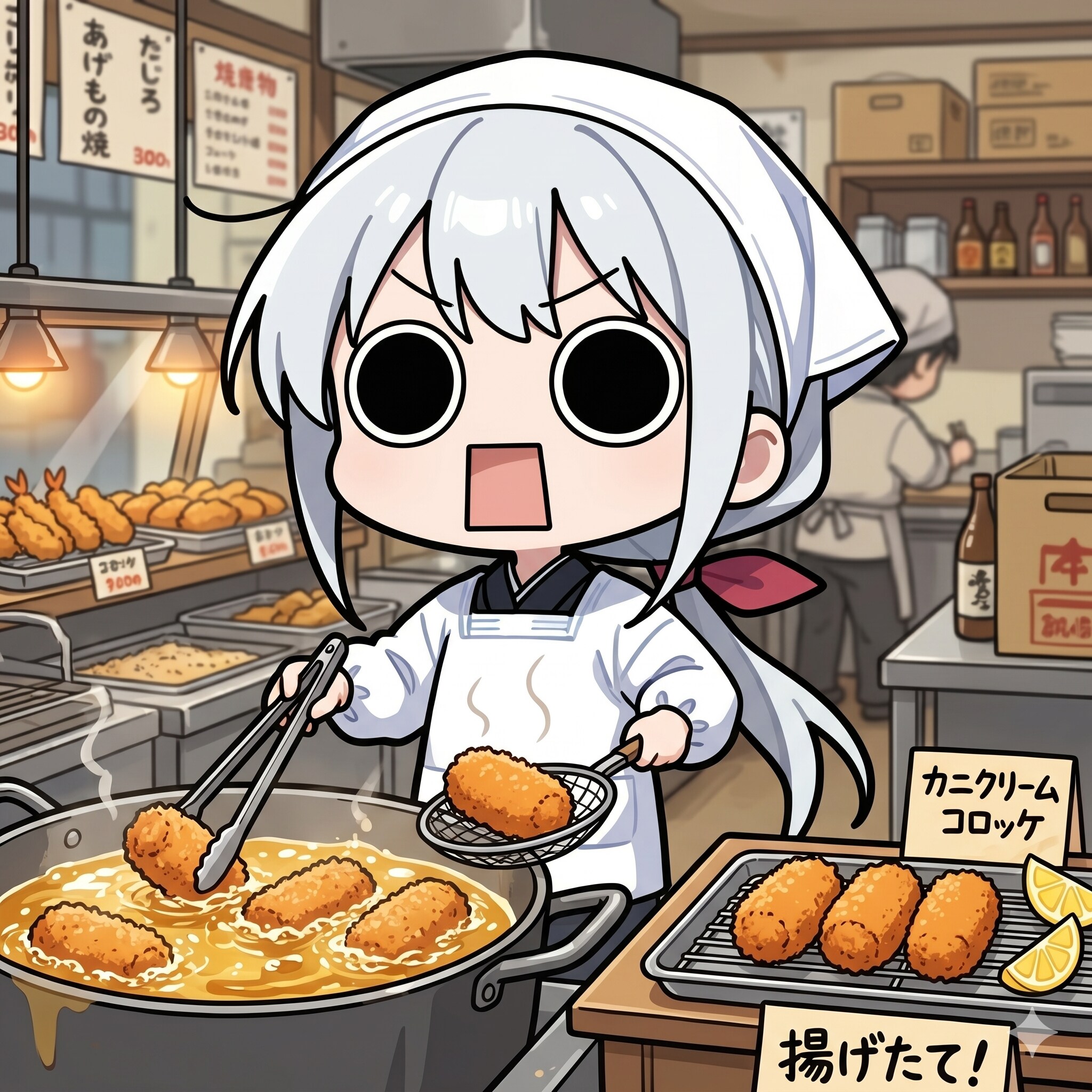 蟹クリームコロッケを揚げるえらいこっちゃ嬢