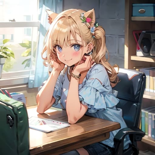 ねこみみ娘、勉強中！ | の人気AIイラスト・グラビア