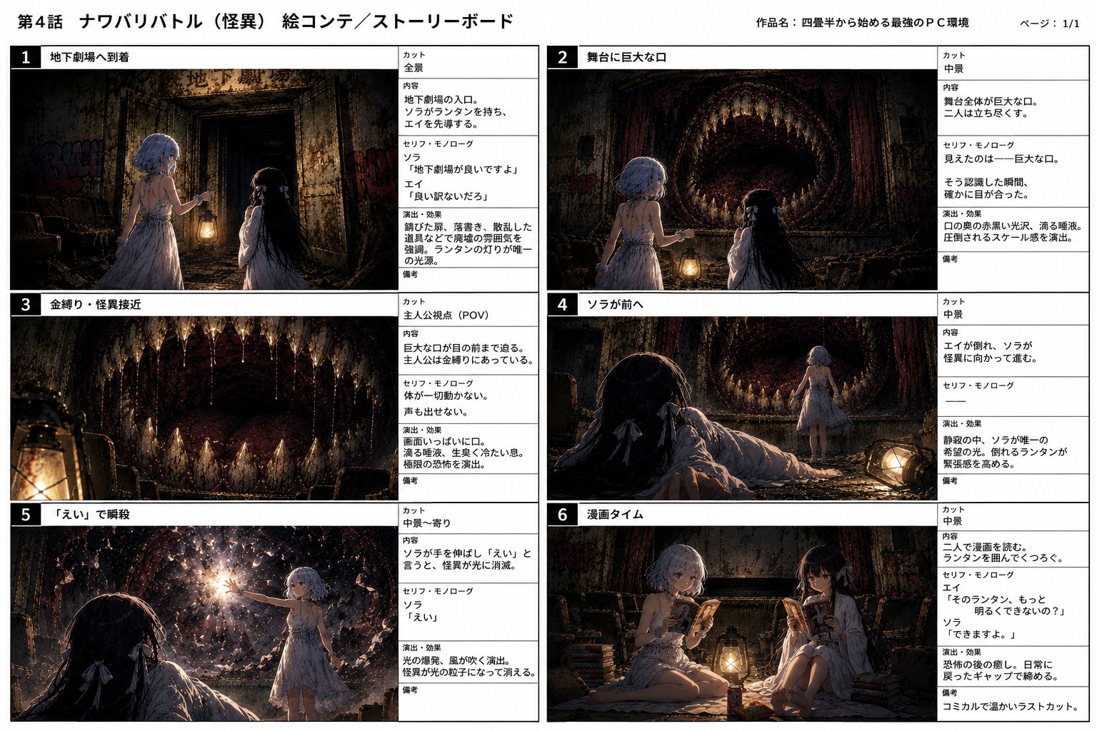 第4話「ナワバリバトル（怪異）」― 地下劇場の巨大な口 ― ストーリーボード | の人気AIイラスト・グラビア