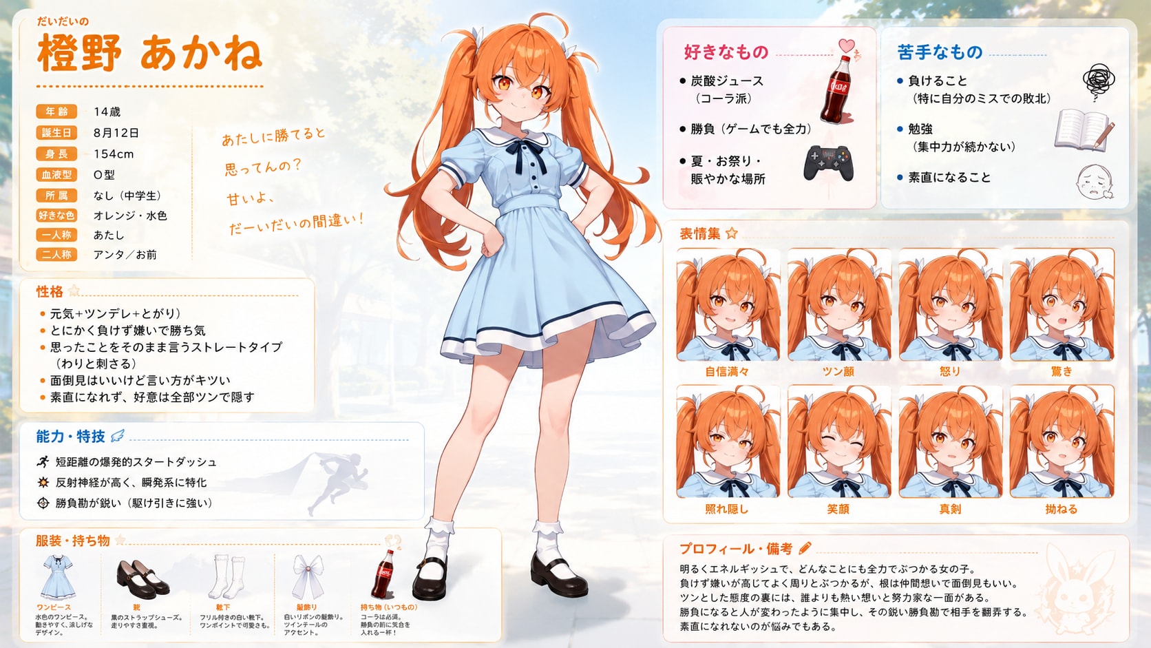 橙野あかねちゃんのキャラクターシート