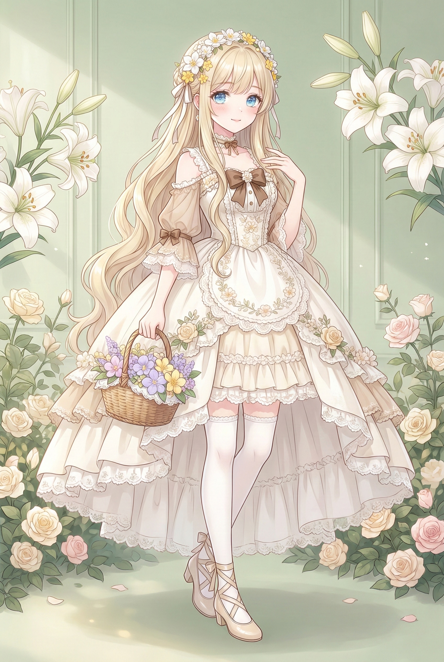 金糸薔薇の花籠を抱く乙女 | の人気AIイラスト・グラビア