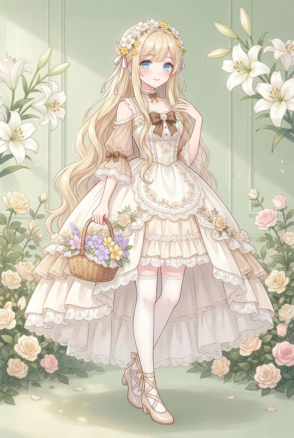 金糸薔薇の花籠を抱く乙女