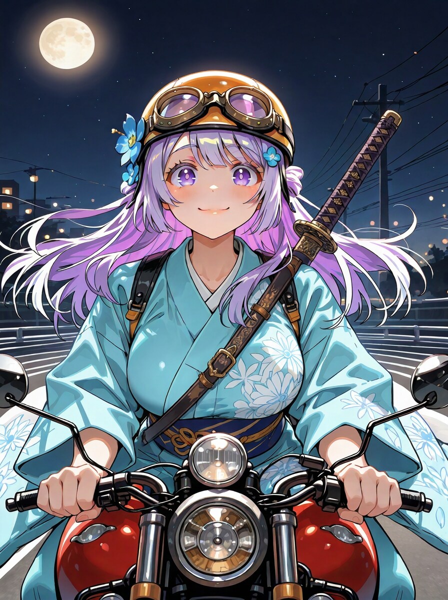 ツルヒメ(バイク＆背負い日本刀) | の人気AIイラスト・グラビア