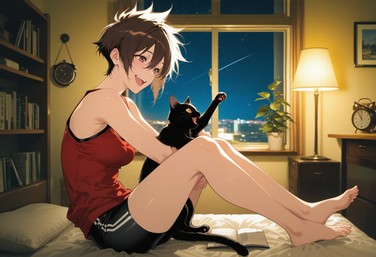 黒猫とのじゃれあい | の人気AIイラスト・グラビア