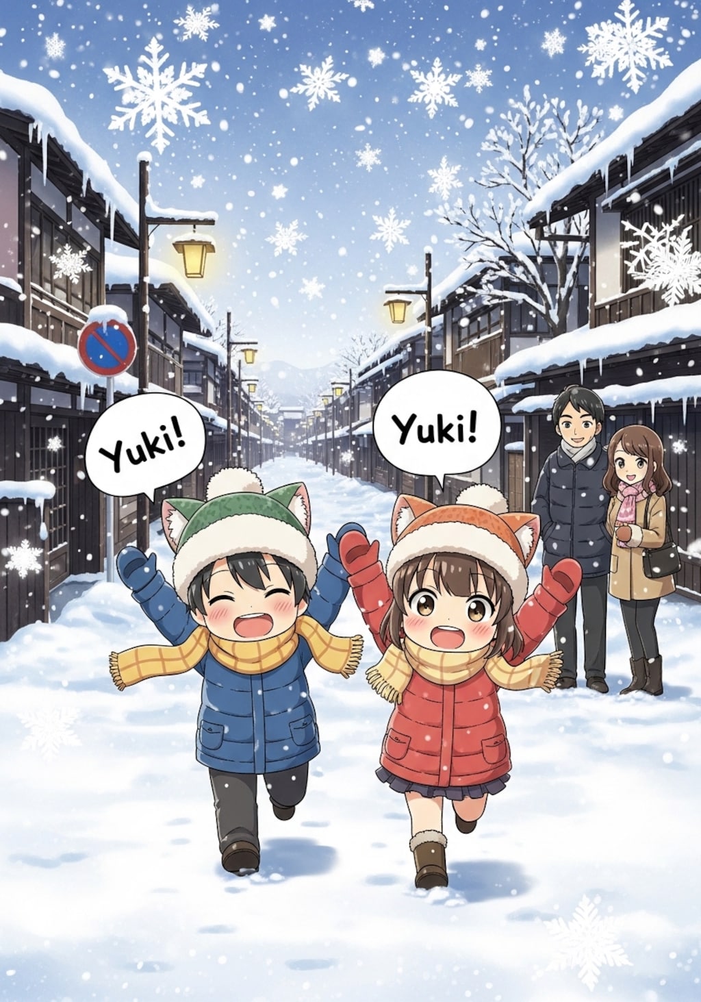 雪にはしゃぐ子供