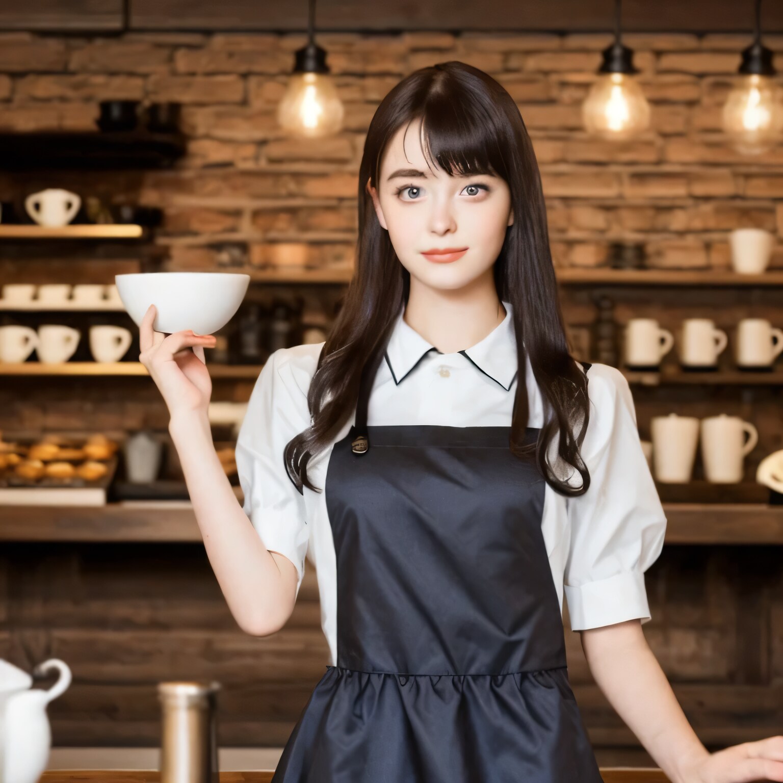 黒髪ロングでカフェの美女４１ | の人気AIイラスト・グラビア