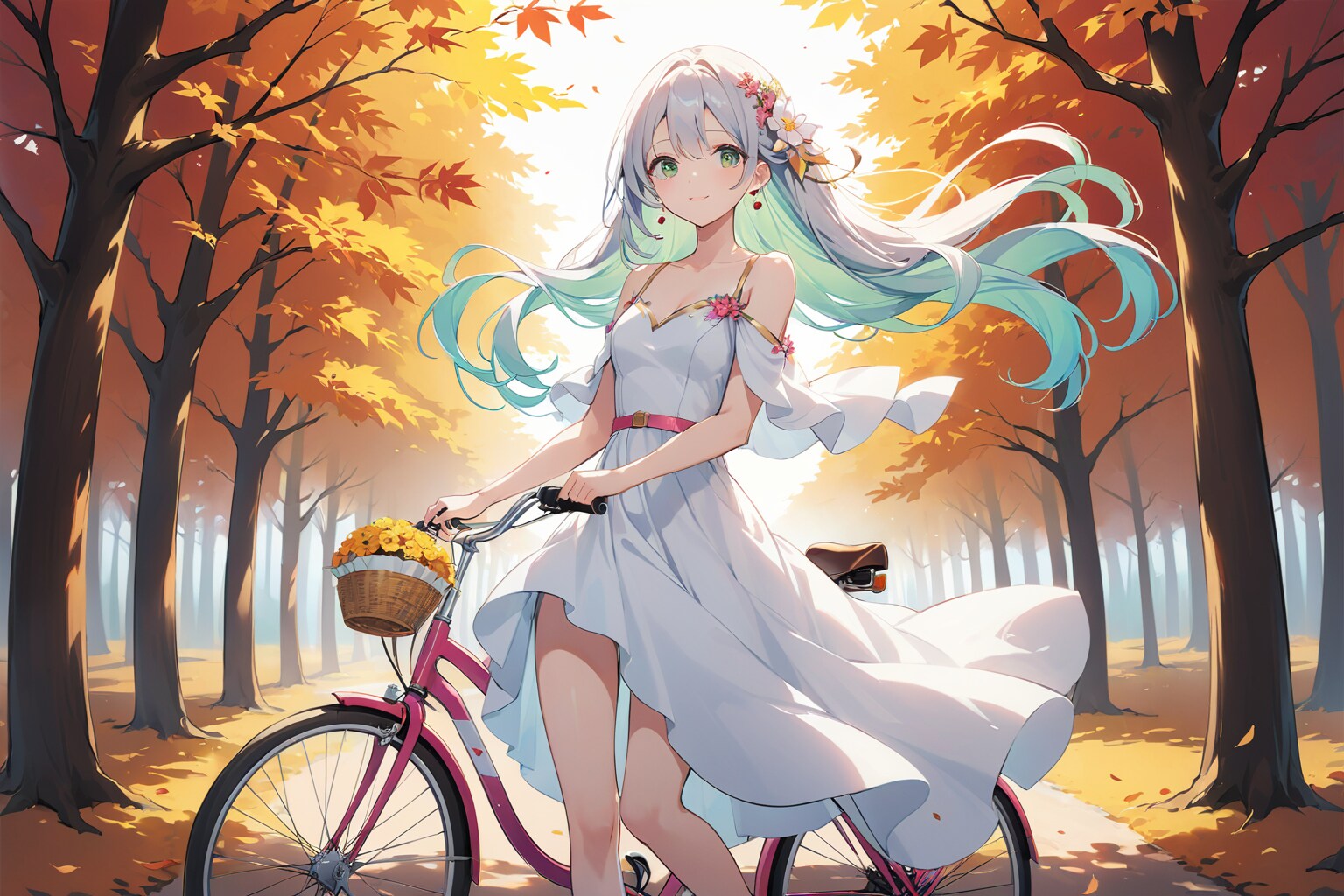 白髪ロングでワンピースの少女 | の人気AIイラスト・グラビア