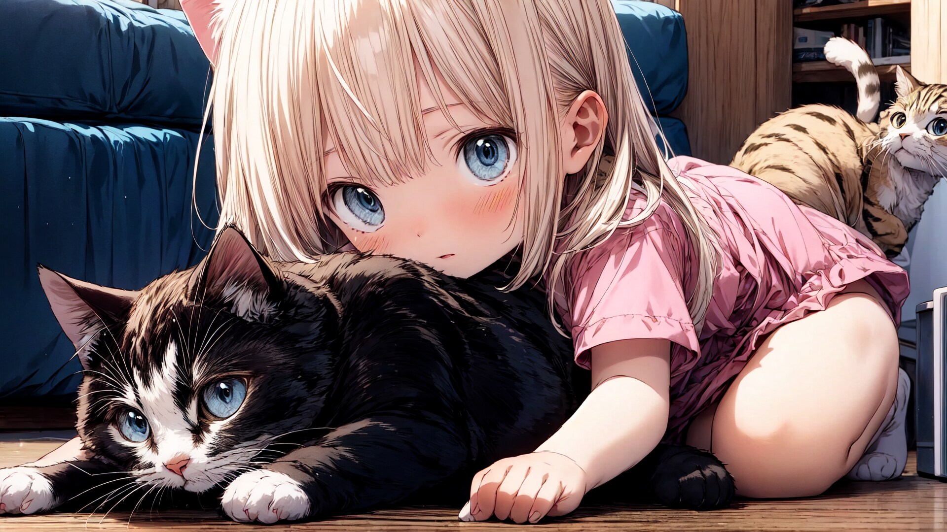 猫と遊ぶ女の子
