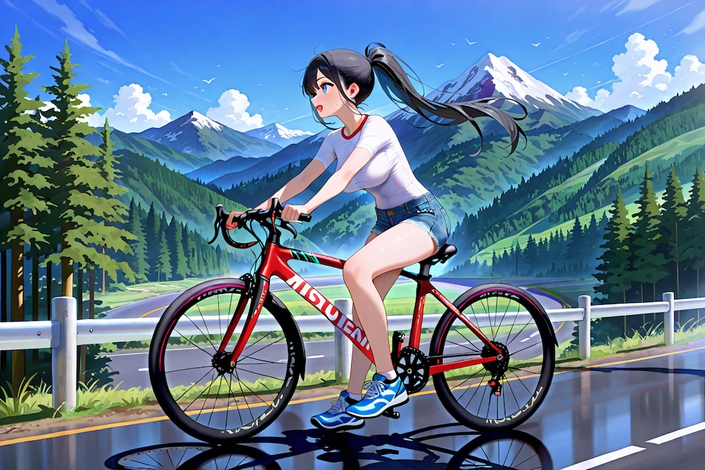 黒髪ポニーテール（サイクリング）