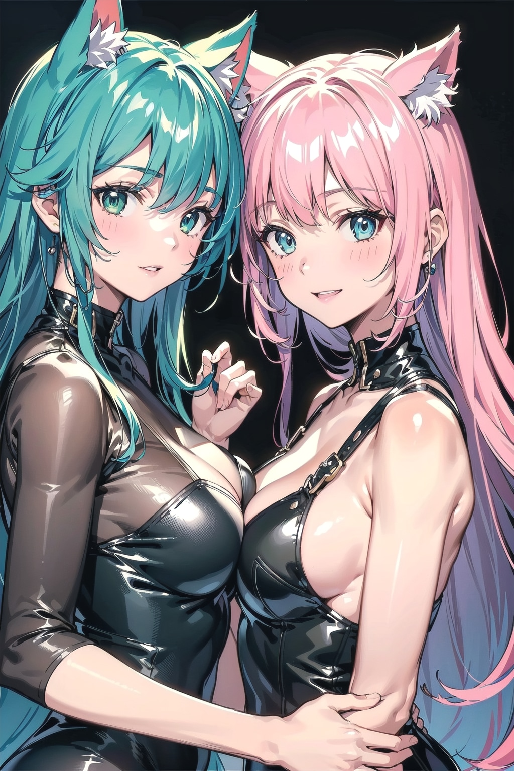 黒背景の猫耳姉妹🐱🐱✨