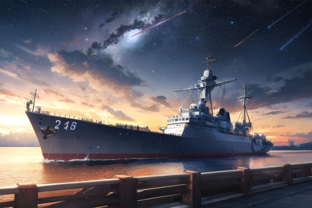 軍艦と星空