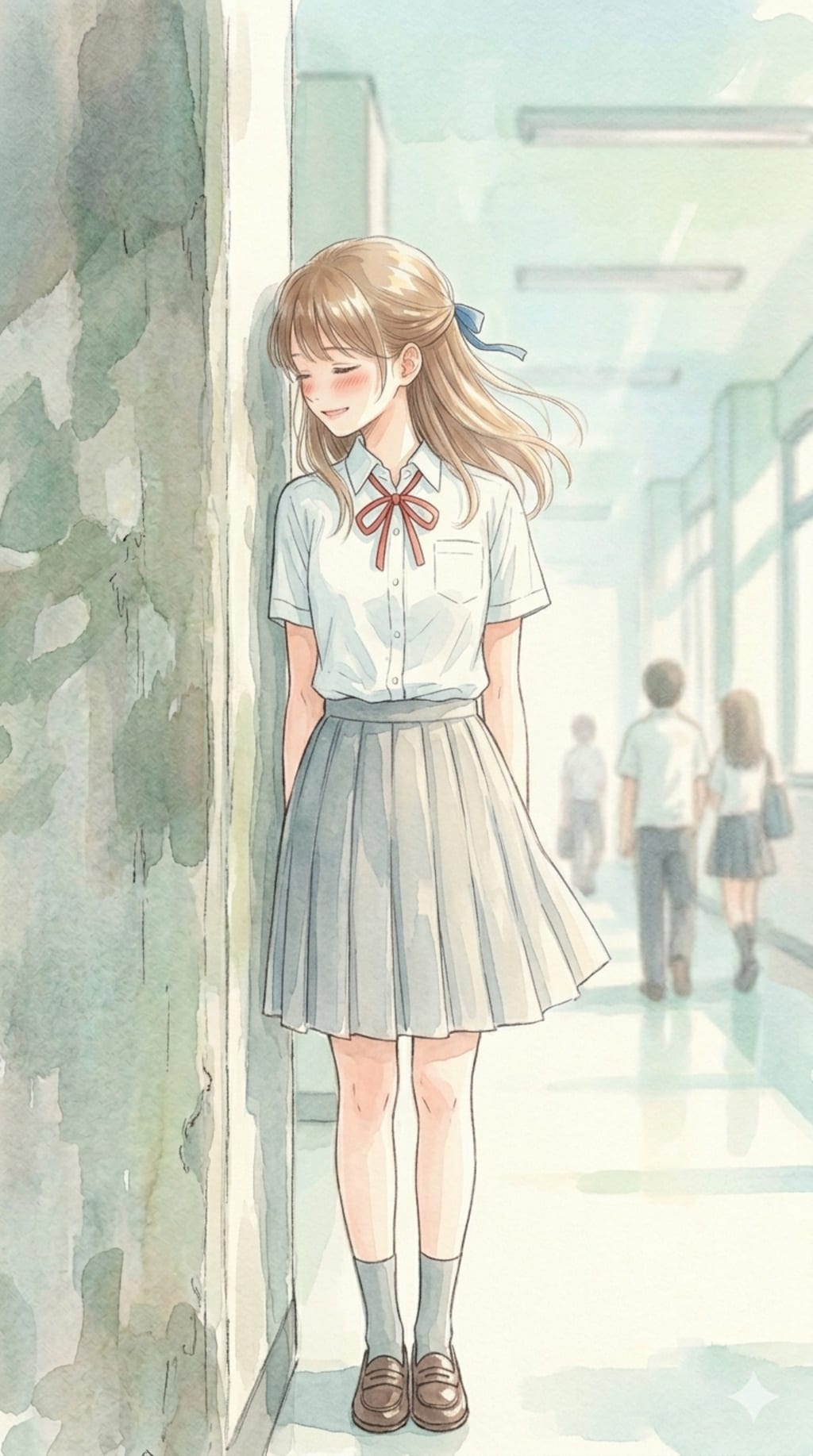 もたれる少女