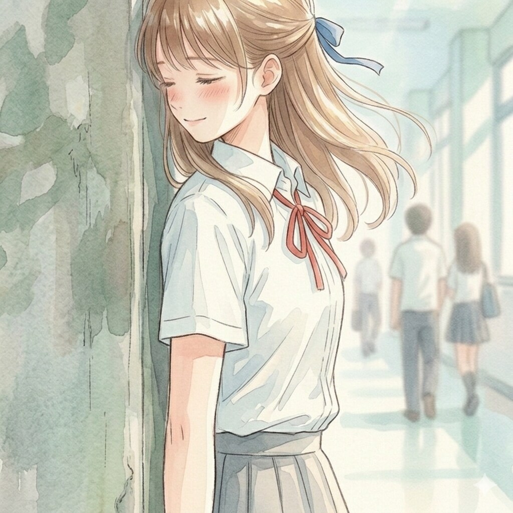 もたれる少女