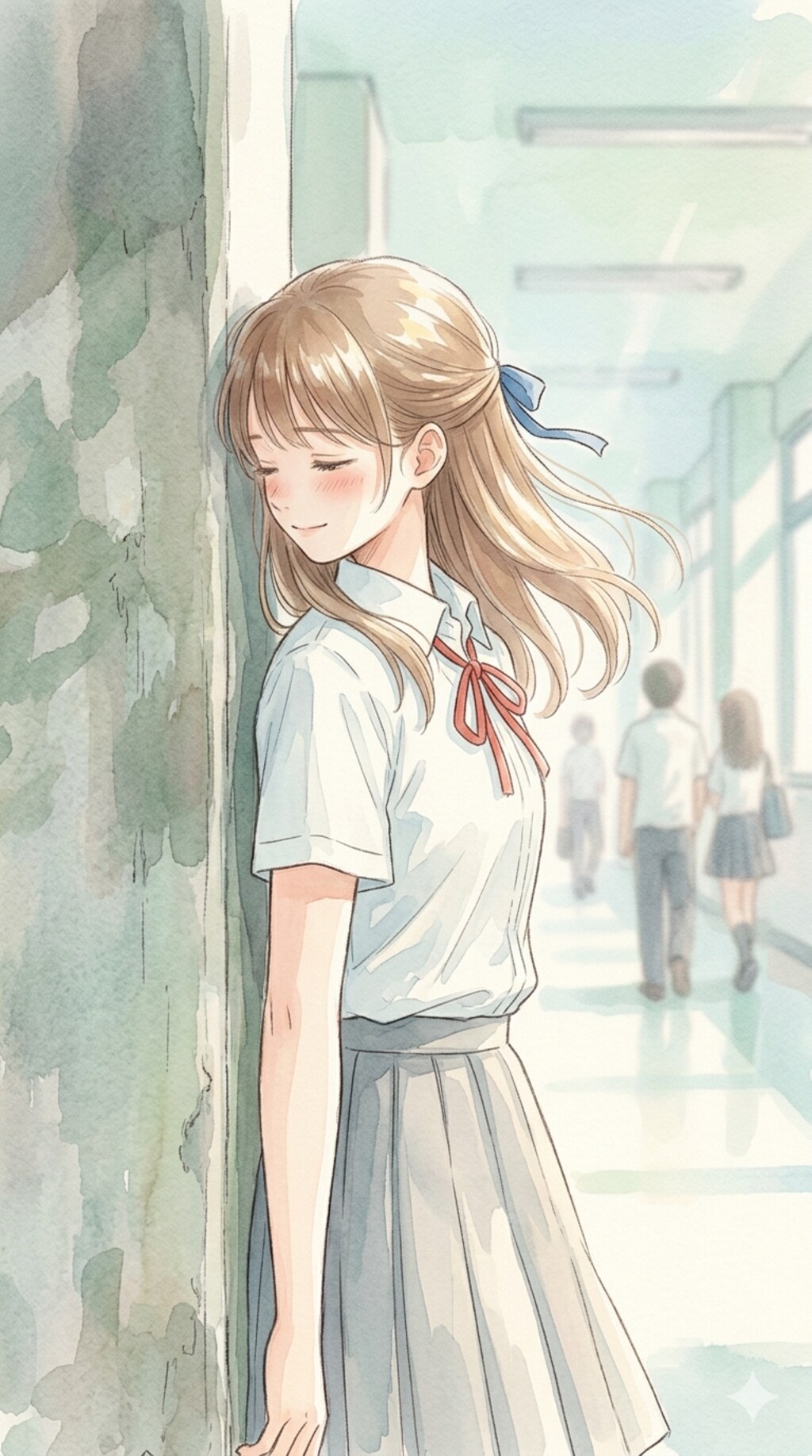 もたれる少女