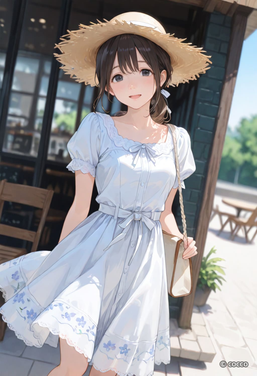 水色ワンピースが微風に揺れる