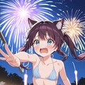 花火に驚く猫耳少女 5枚目