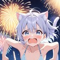 花火に驚く猫耳少女 4枚目