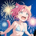 花火に驚く猫耳少女 3枚目