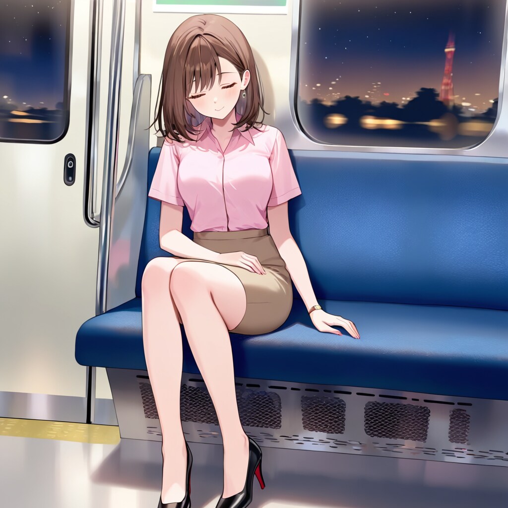 電車内でお疲れの社会人お姉さん