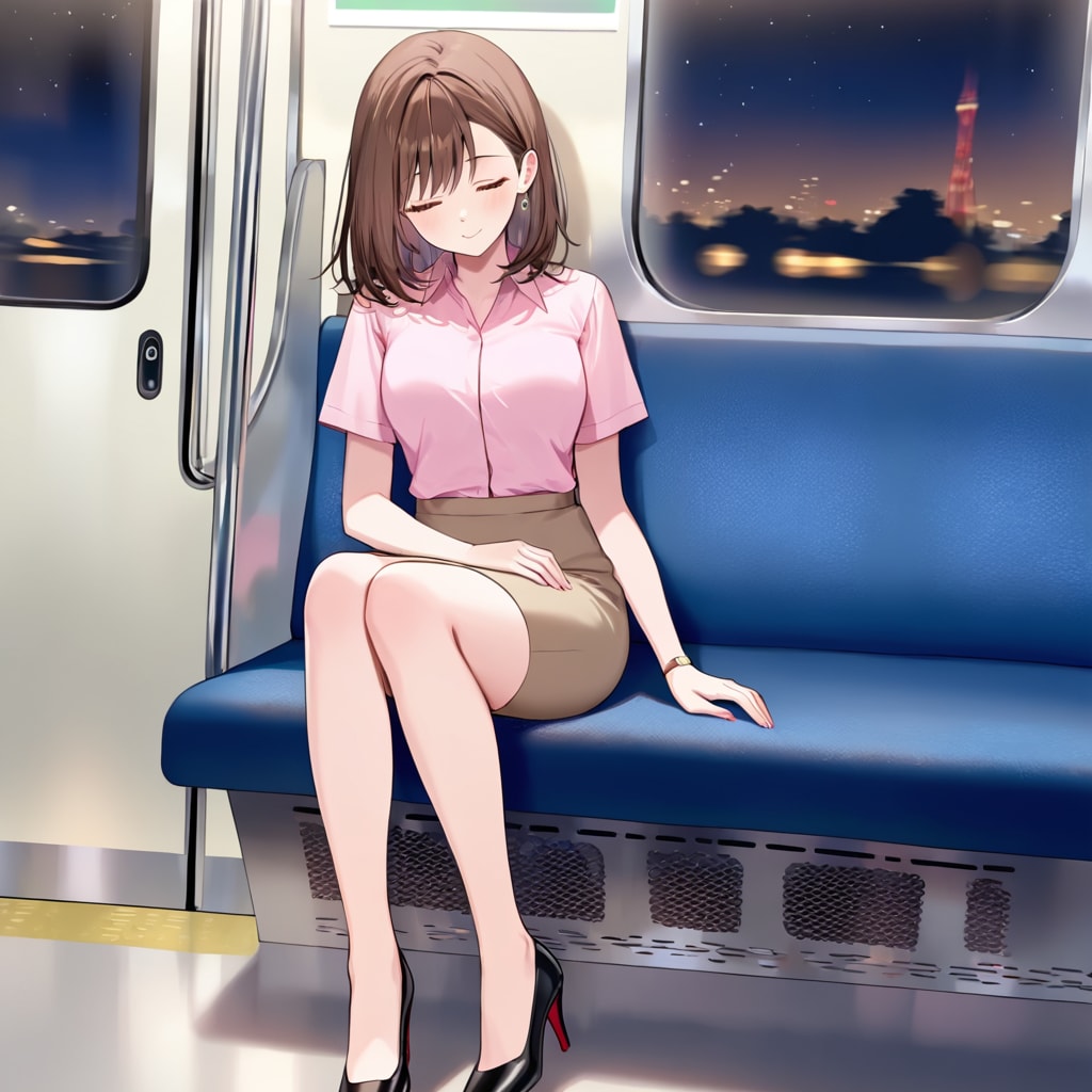 電車内でお疲れの社会人お姉さん