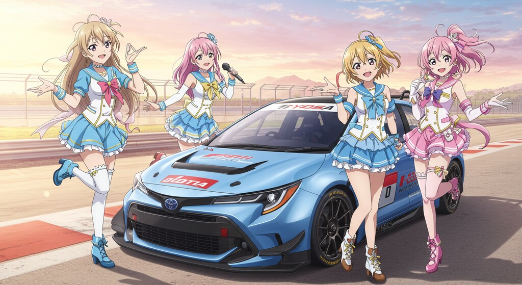 アニメキャラとGRカローラレーシングカー